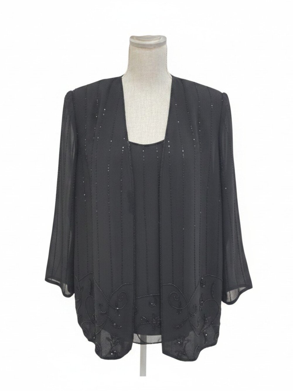 Vintage Karen Miller Black 2 Pcs Plus Size Evening Tank Top With Cardigan 16W
